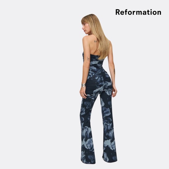 Reformation Arlo Knit Two Piece Set Midnight Rose – Size M – Strapless Top & Fl - Picture 2 of 11